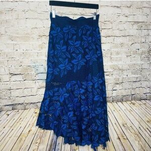 Sea New York Size 6 Mosaic Lace/ Crochet Blue Floral Skirt w Scallop Trim